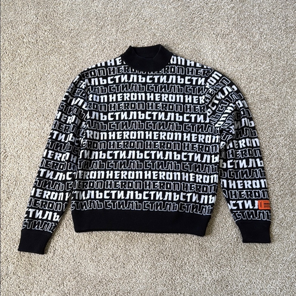 Heron Preston Black and White Text Sweater